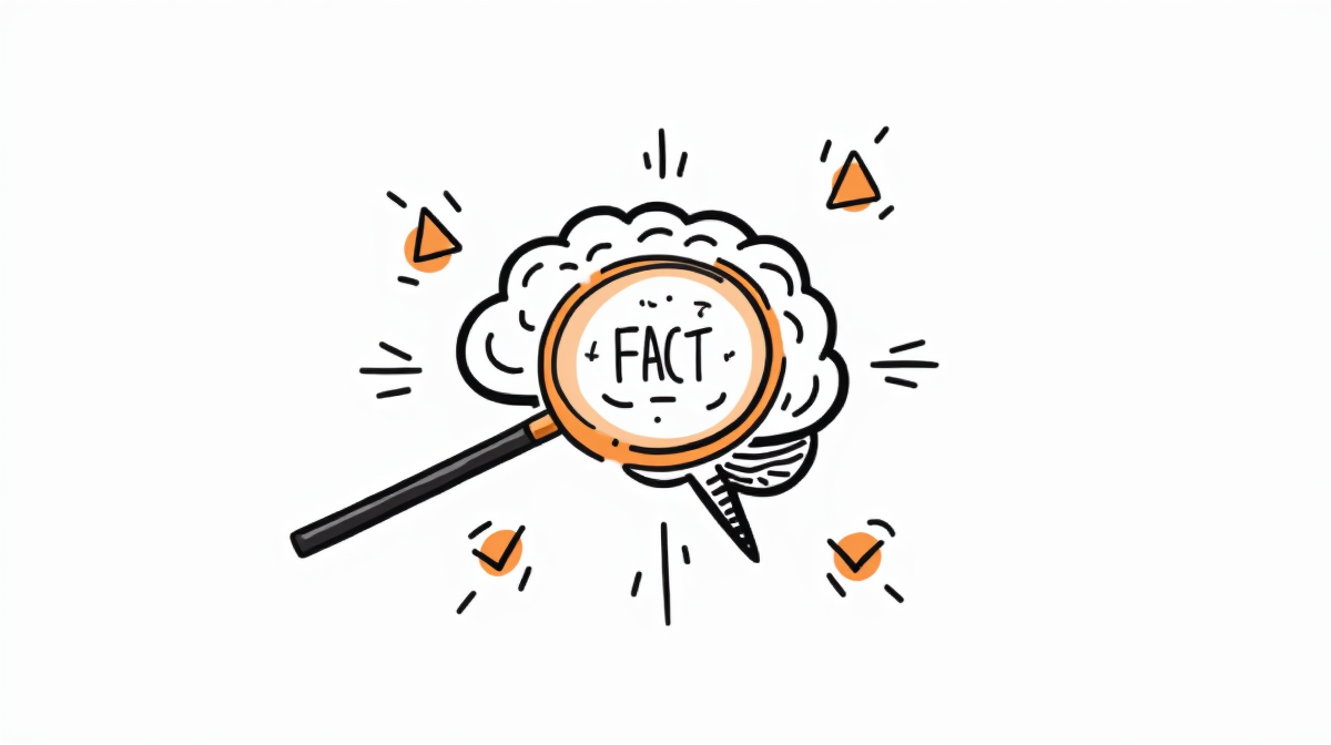 Hallucination detection concept showing magnifying glass examining AI output for factual accuracy