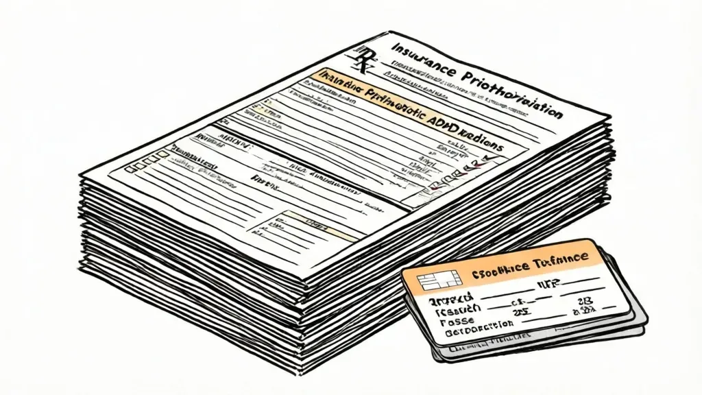 Insurance prior authorization forms for antipsychotic and ADHD medications with approve/deny checklist